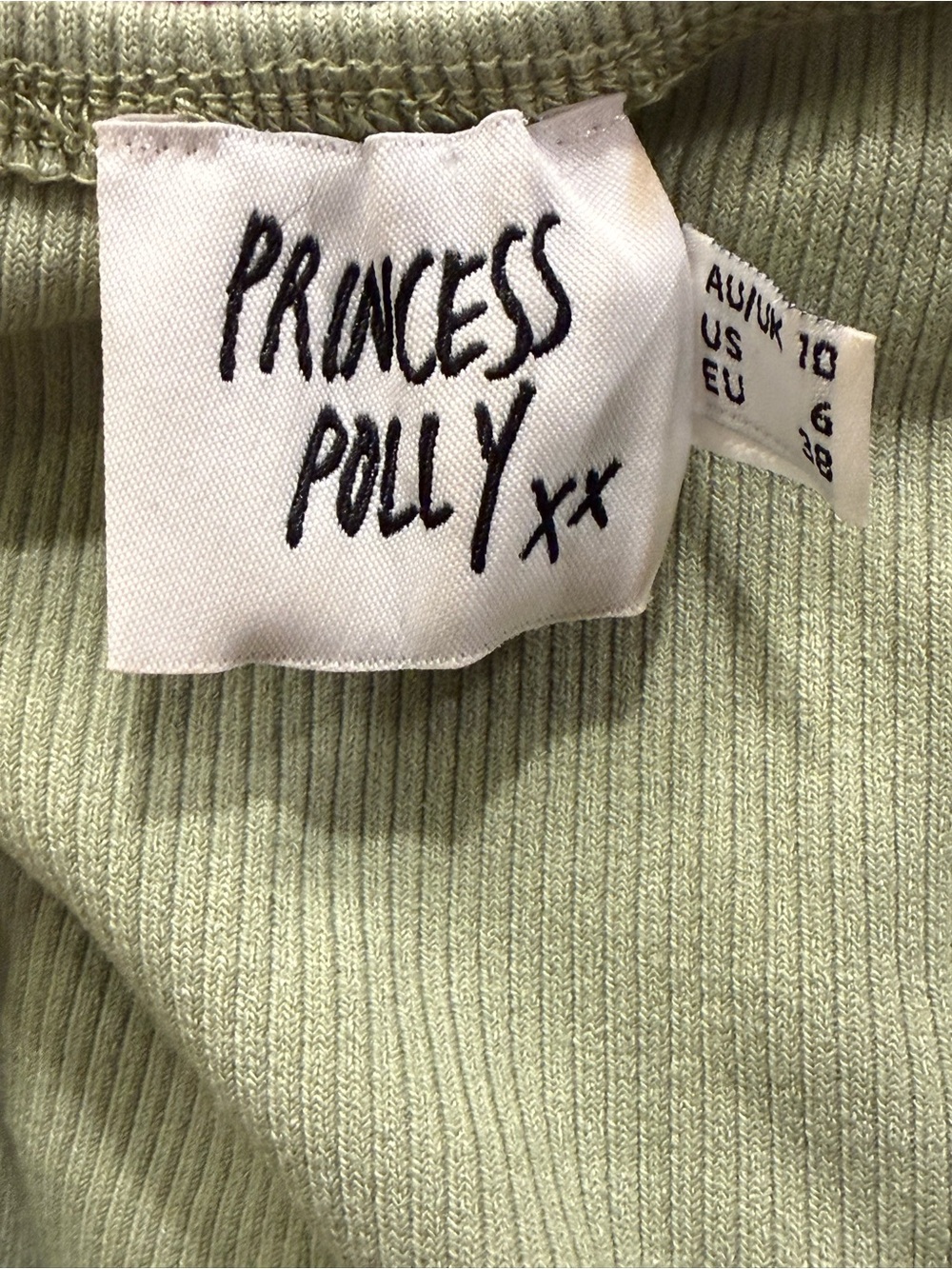 Princess Polly Sage Green Ribbed Long Sleeve Corset Crop Top Size 6 - Picture 3 of 5